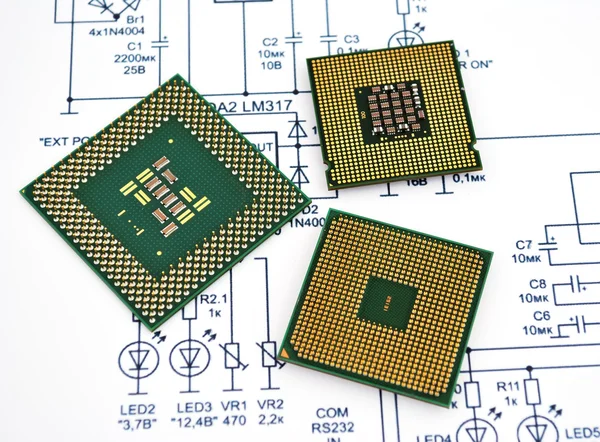 Diagrama de fiação e CPUs — Fotografia de Stock