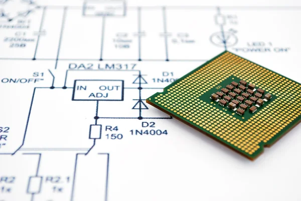 Wiring Diagram and CPU — Stock Photo, Image