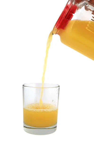 Apelsinjuice Hälls Ett Glas Karaff — Stockfoto