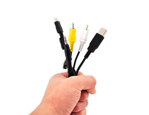 Computer Wire His Hand White Background — Stock Photo, Image