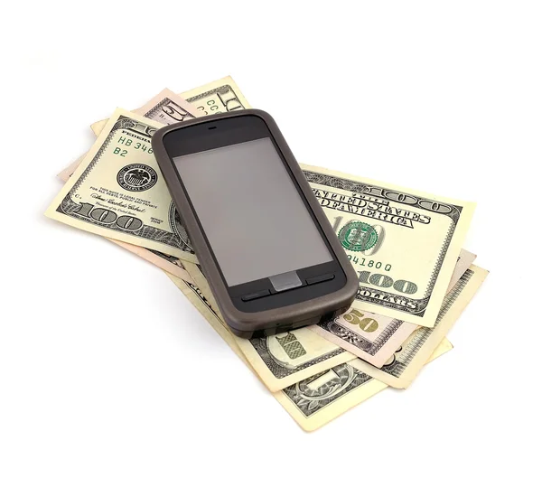 Cellulare touchscreen e dollari — Foto Stock