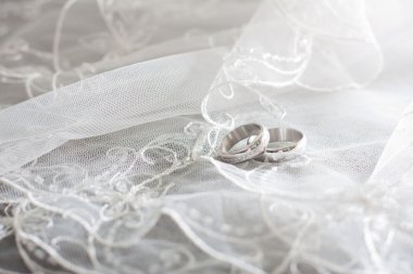 Ring of white gold are on the bride's veil clipart