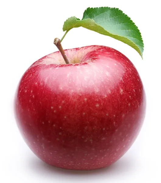 Manzana roja madura con una hoja . — Foto de Stock