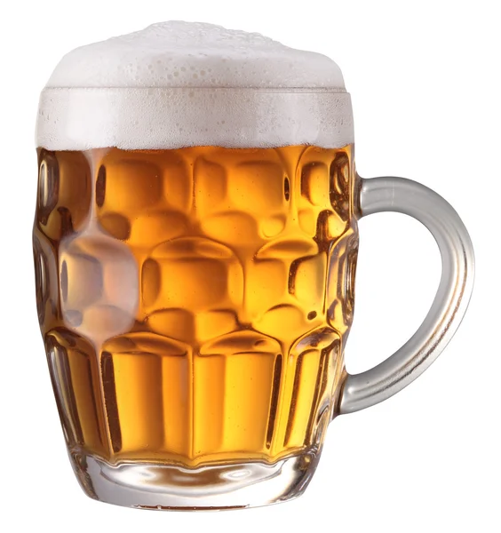 Mug full of fresh beer. File contains a path to cut. — Stock Photo, Image