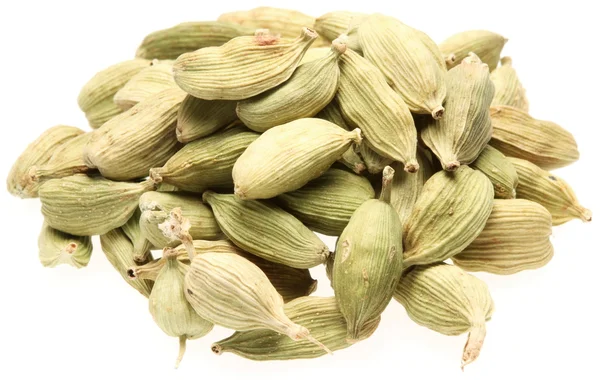 Семена кардамона на белом фоне — стоковое фото