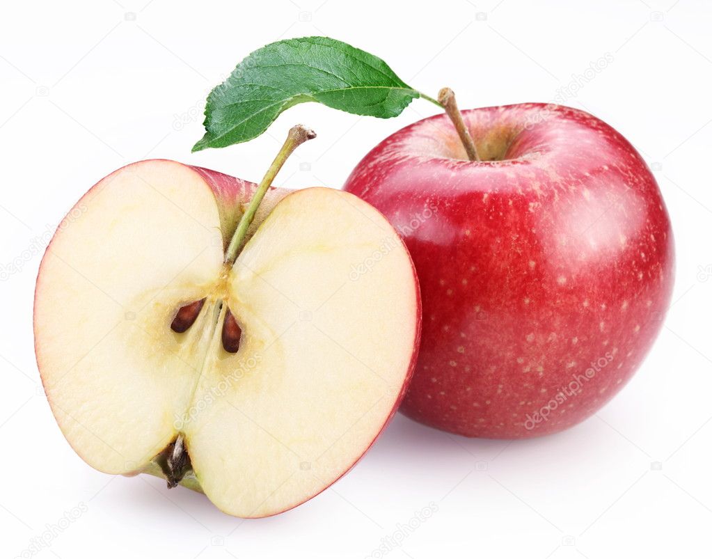 Две трети яблока. Яблоко на белом фоне. Половина красного яблока. Половинка яблока. Яблоко в разрезе.