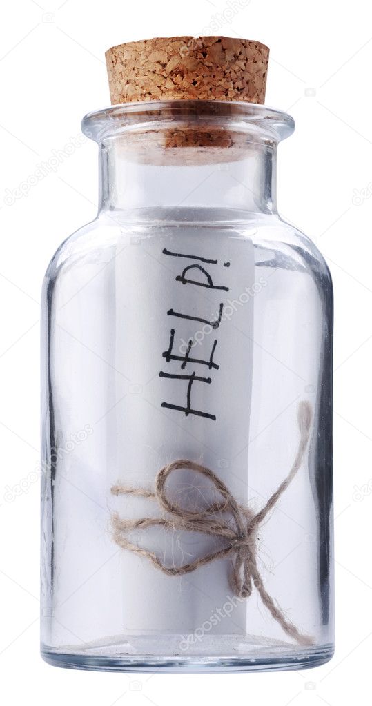 Help message corked into the bottle. File contains a path to cut