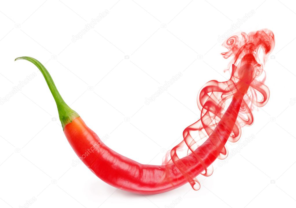 Red chili pepper flavor in the form of smoke on white background