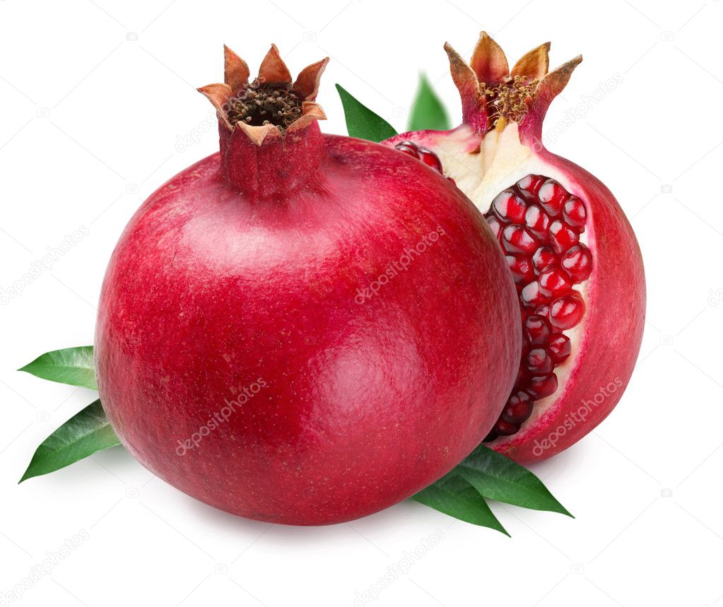 Pomegranate and half of pomegranate on back.