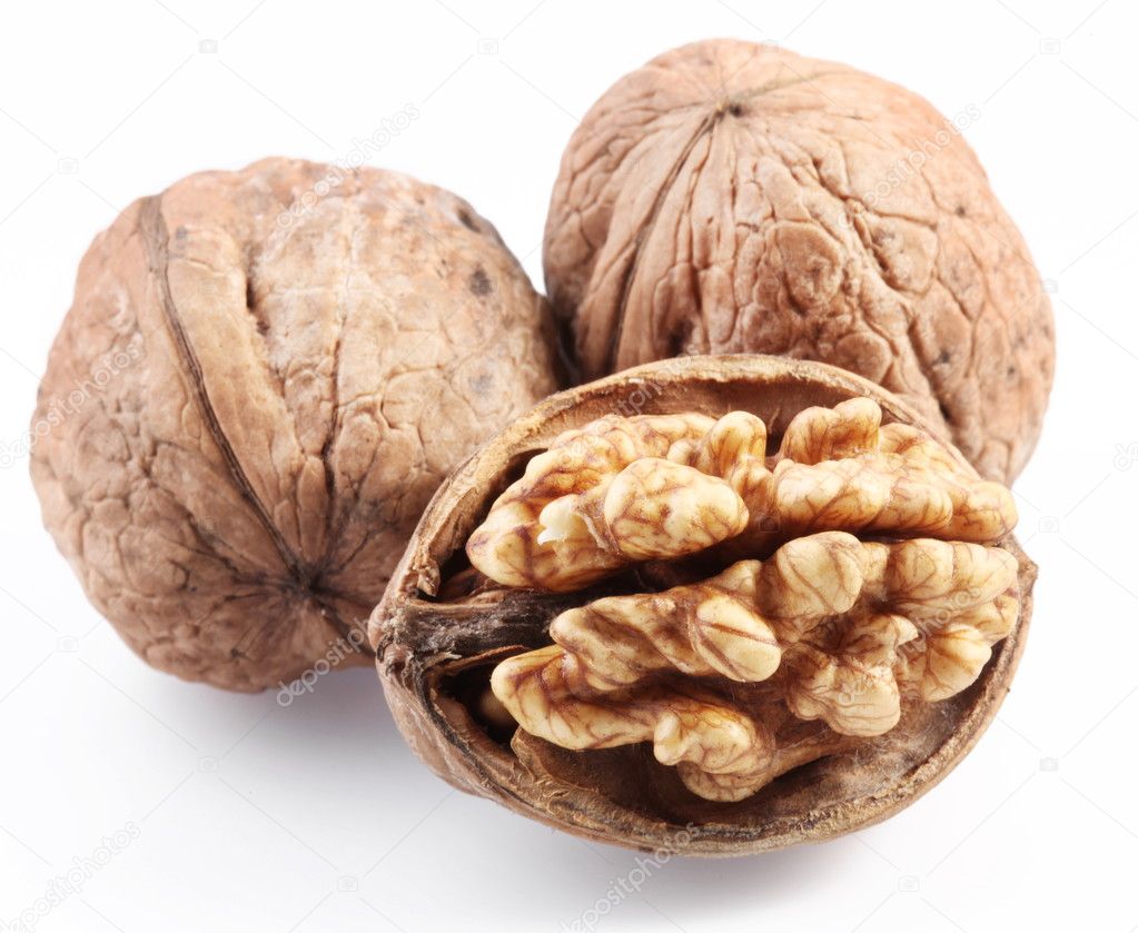 Walnuts isolated on a white background.