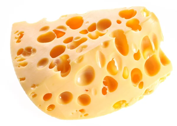 Pedaço de queijo suíço sobre fundo branco . — Fotografia de Stock