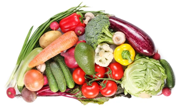 Se zeleninou v půlkruhu. izolované na bílém pozadí — Stock fotografie