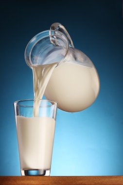 Milk pouring from jar into glass. clipart