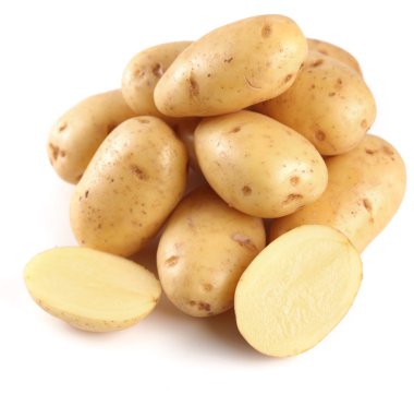 Yellow potatoes with section on a white background clipart