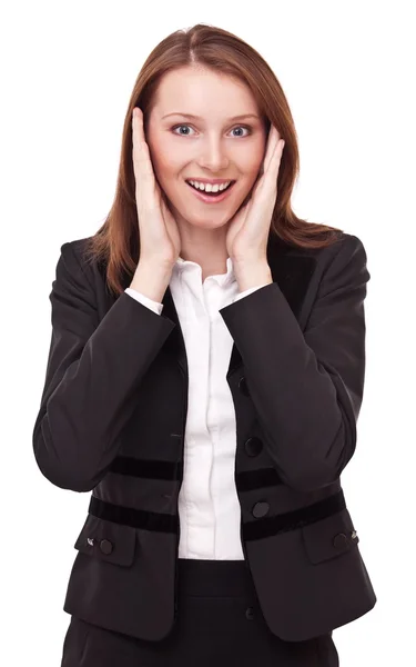 Portrait of amused business woman. Isolated on a white backgroun — Stock Photo, Image