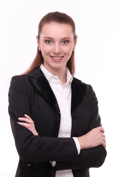 Porträt einer positiven jungen Geschäftsfrau. isoliert auf einem weißen b — Stockfoto
