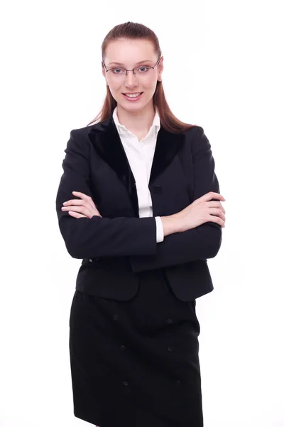 Portrait of young woman in business suit and glasses. Isolated — Stock Photo, Image