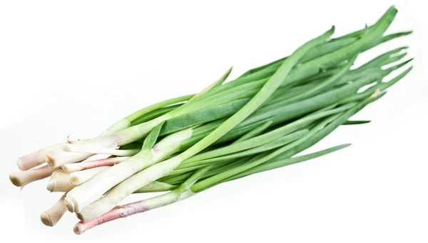 Beyaz bir arka plan üzerinde demet yeşil soğan — Stok fotoğraf