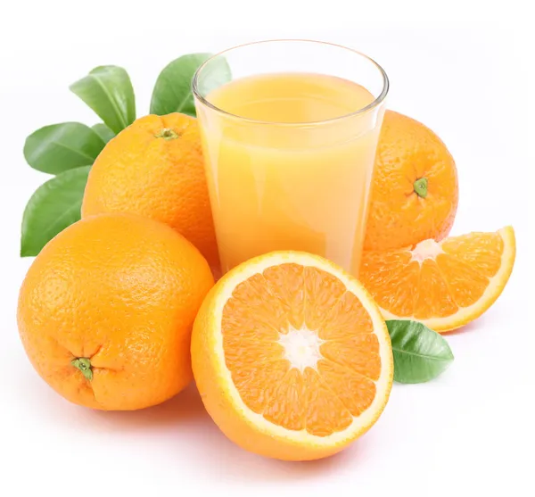 Sumo de laranja e frutas. — Fotografia de Stock