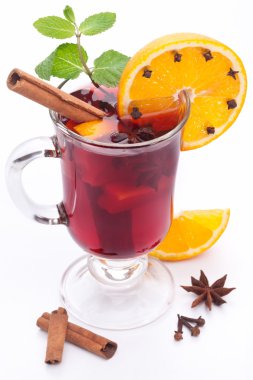 Glass of mulled wine on a white background clipart