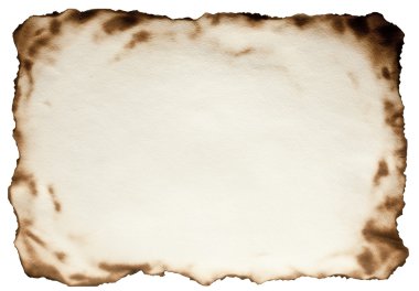 Burnt at the edges textured paper against isolated on a white ba clipart