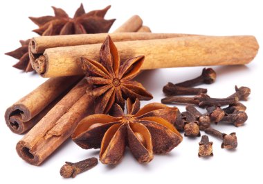 Cloves, anise and cinnamon isolated on white background. clipart