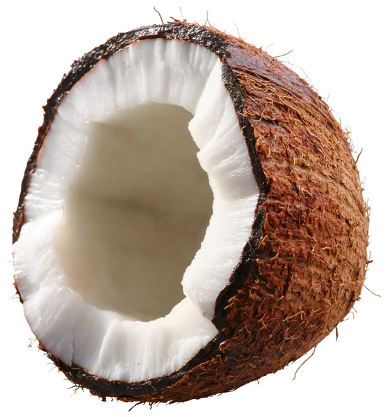 Die Hälfte Der Kokosnuss Ist Auf Weißem Hintergrund Isoliert Datei — Stockfoto