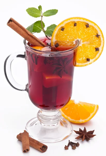 Glass of mulled wine on a white background — Stock Photo, Image