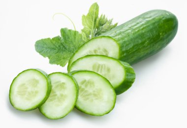 Cucumber and slices isolated on a white background clipart