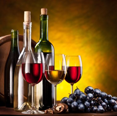 Still life with wine bottles clipart