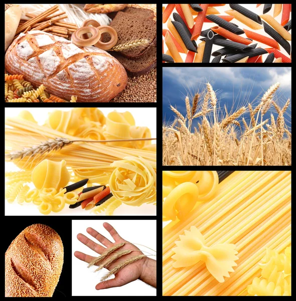 Koláž obrazů chleba a pšenice uši. — Stock fotografie