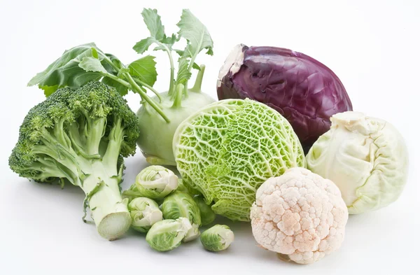 Stock image Collection of different varieties of cabbage on a white backgrou