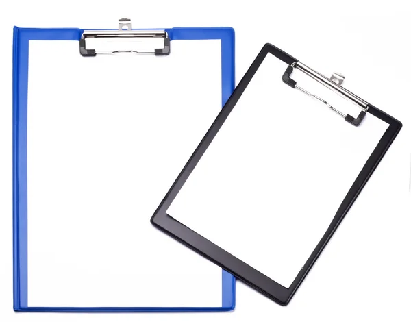 Black and blue clipboards on a white background. — Stock Photo, Image
