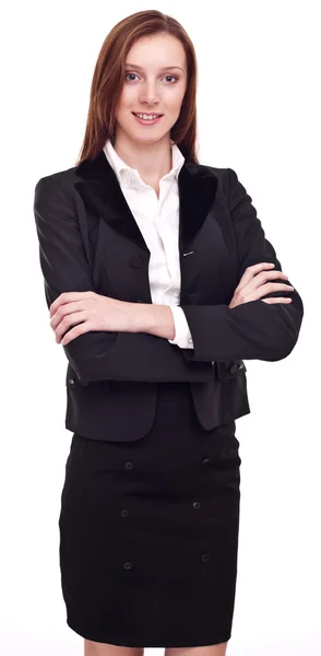 Portret van positieve jonge zakenvrouw. geïsoleerd op een witte b — Stockfoto