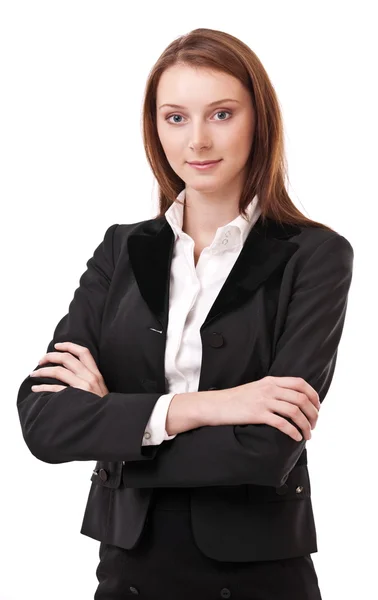 Pozitív fiatal üzleti nő portréja. elszigetelt fehér b — Stock Fotó