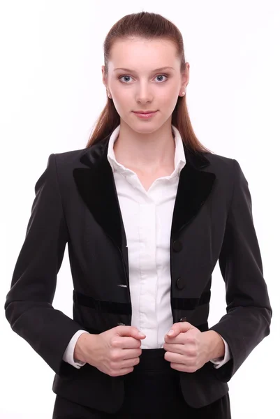 Pozitív fiatal üzleti nő portréja. elszigetelt fehér b — Stock Fotó