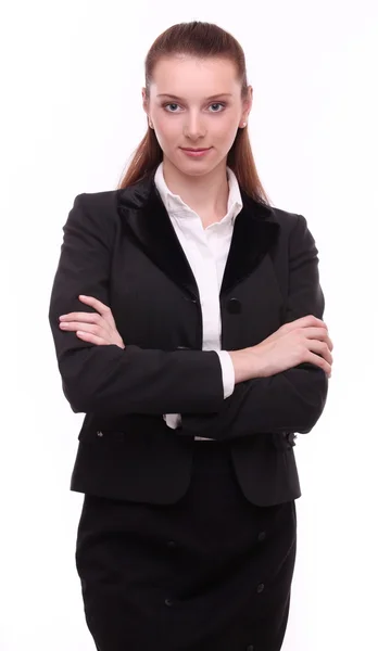 Portrait of positive young business woman. Isolated on a white b — Stock Photo, Image
