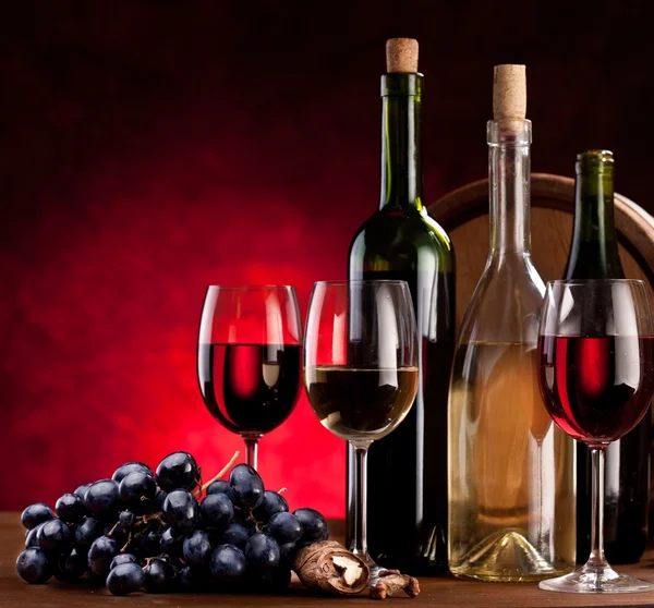 Stilleben med vinflaskor — Stockfoto