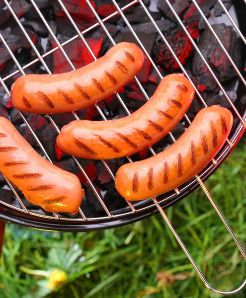 Salsicce calde sul barbecue — Foto Stock