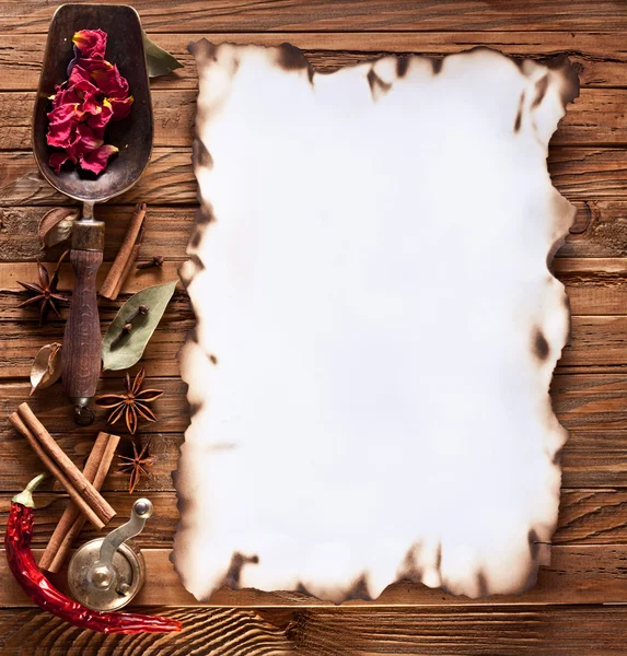 Bild utrymme papper med matlagning kryddor — Stockfoto