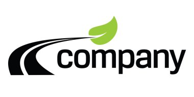 Curvy road and green leaf for eco transport company logo design. clipart