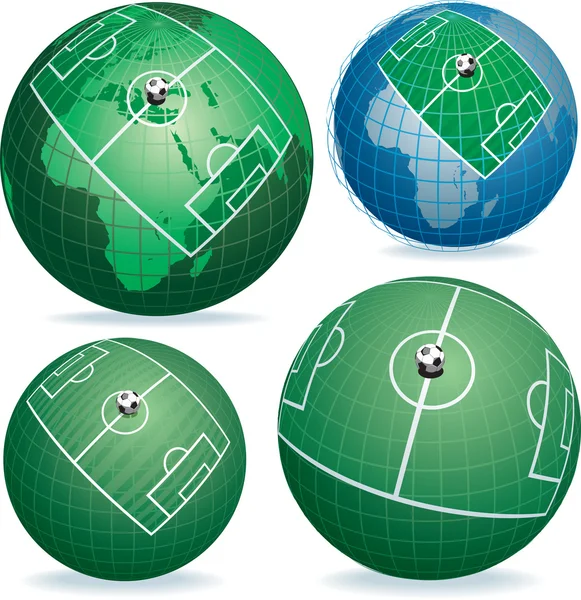 Fußballplatz auf dem Globus — Stockvektor