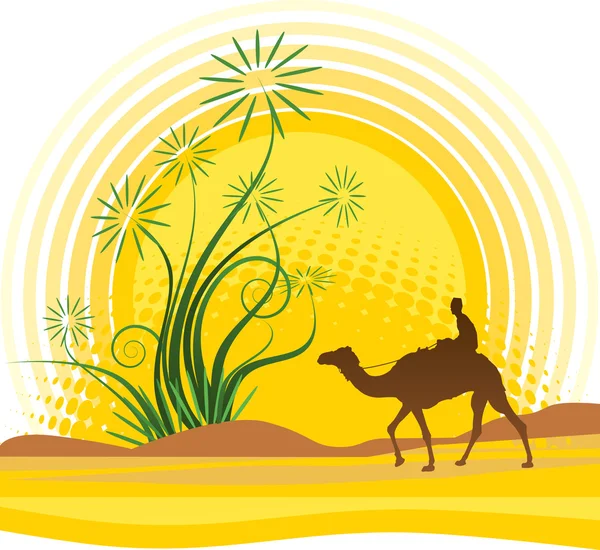 在撒哈拉沙漠中的绿洲 — 图库矢量图片