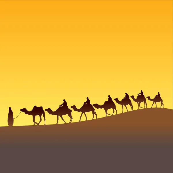 撒哈拉沙漠和商队 — 图库矢量图片