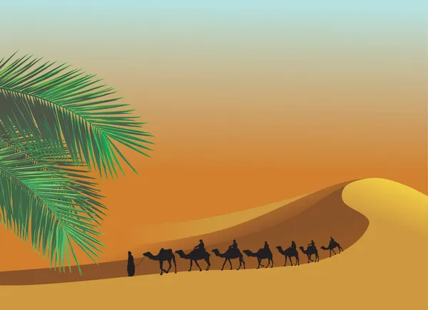 撒哈拉沙漠和商队 — 图库矢量图片