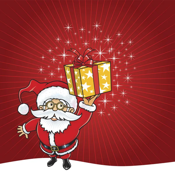 Joyeux Père Noël donnant une boîte cadeau de Noël — Image vectorielle