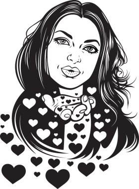 Illustration of girl blowing a kiss clipart