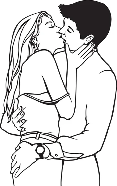Passionately Kissing Couple Black White — Stock Vector
