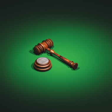 Gavel and soundblock on green background. clipart