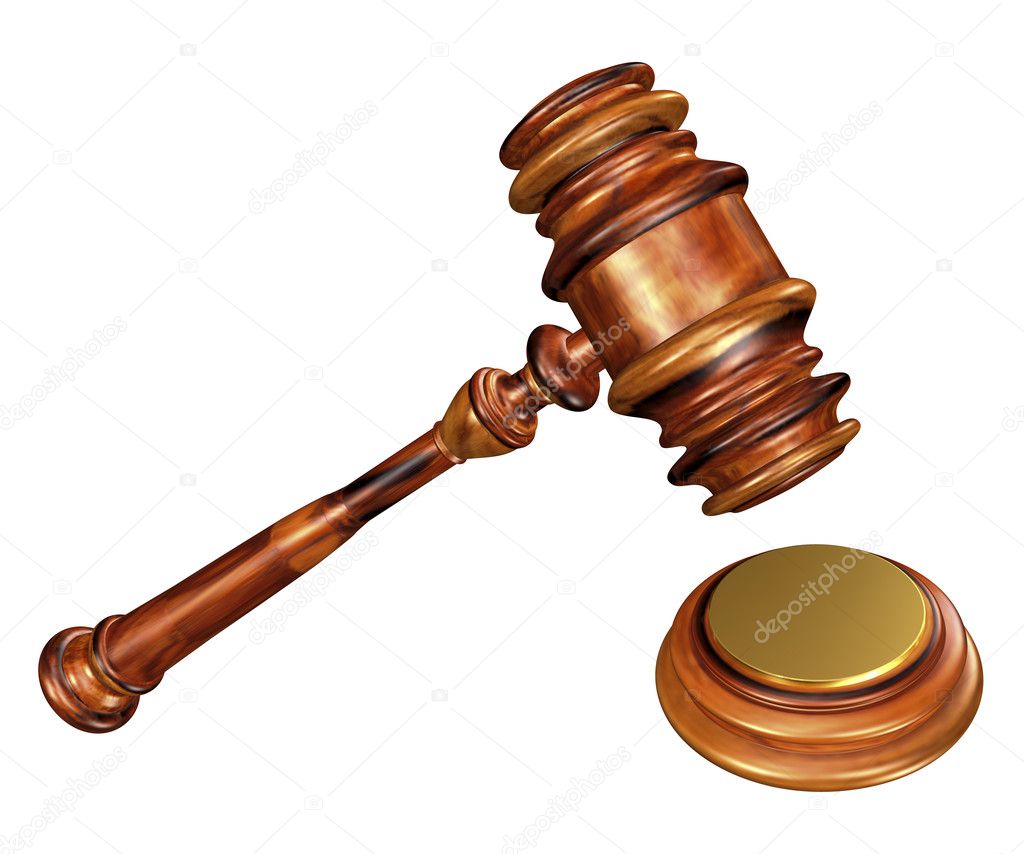 Gavel and soundblock with path on white background.